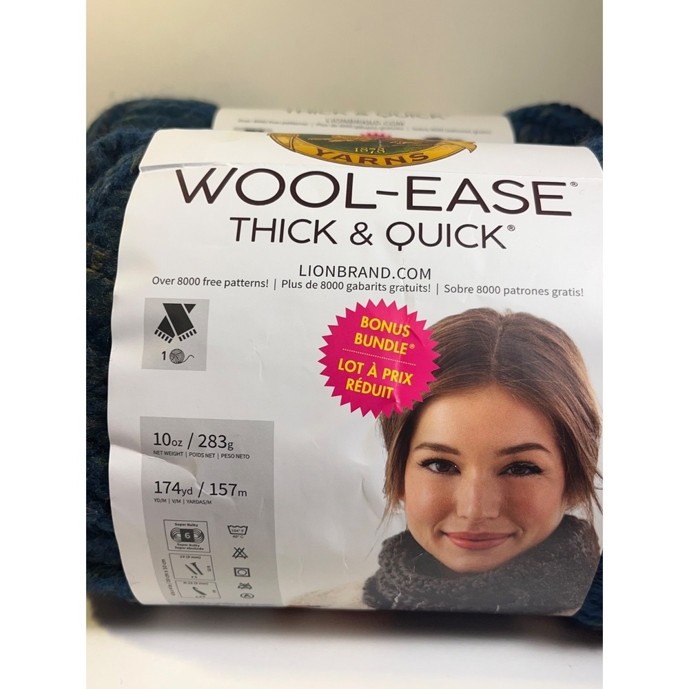 Lion Brand Wool-Ease Thick & Quick #6 Super Bulky Acrylic/Wool Yarn FrostySpruce - Picture 3 of 7